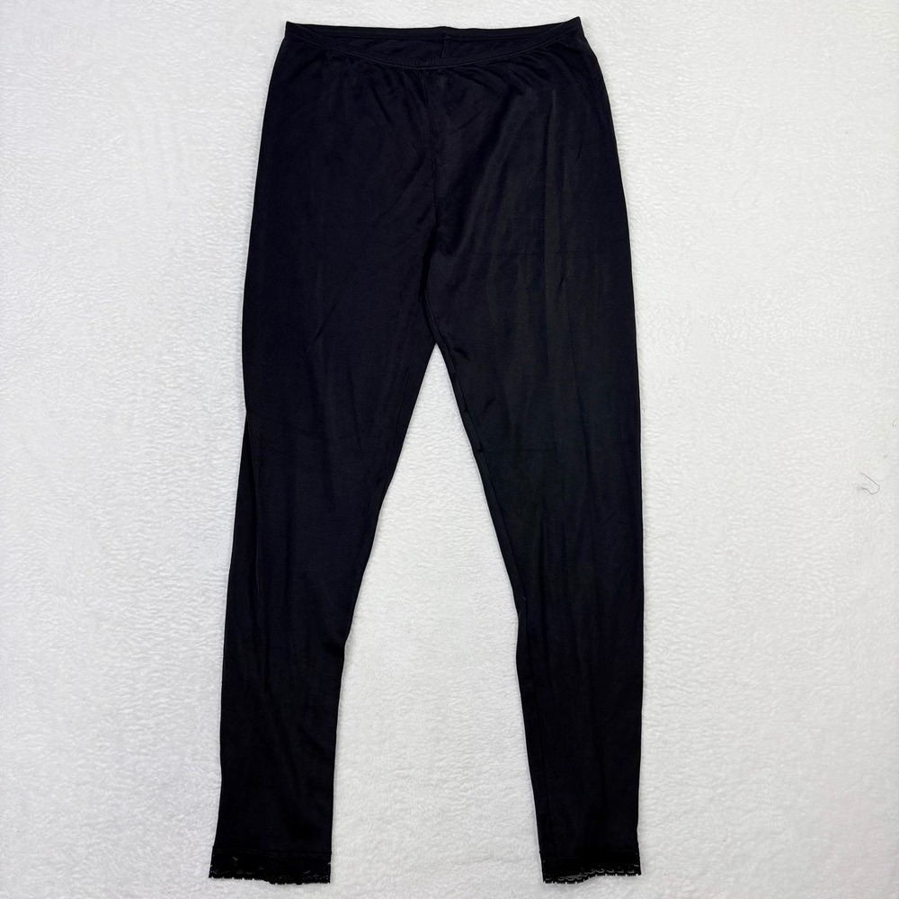 Cuddl Duds Softwear Lace Black Leggings Thermal Base Layer Womens Size Medium
